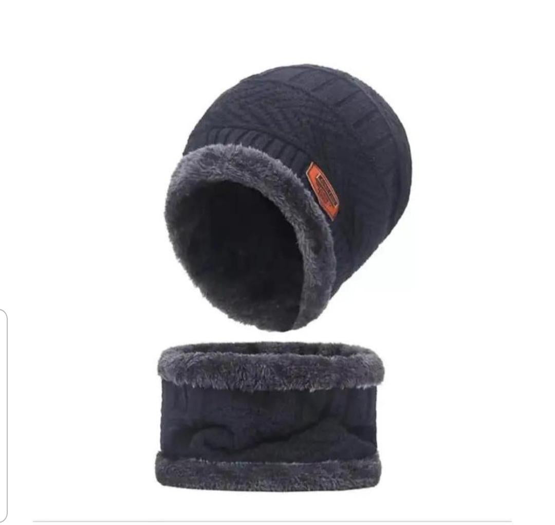 2 Pcs Wool Plain Beanie And Neck Warmer