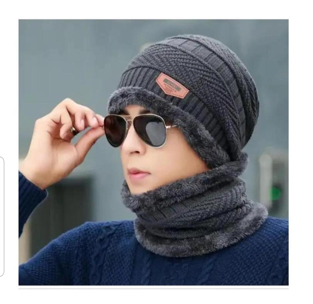 2 Pcs Wool Plain Beanie And Neck Warmer